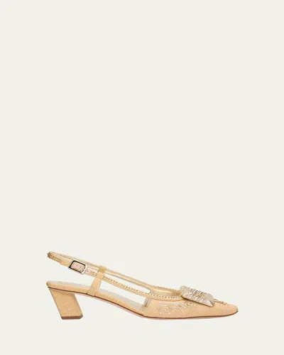 Roger Vivier 45mm Belle Vivier Embellished Canvas Slingback Pumps In Brown
