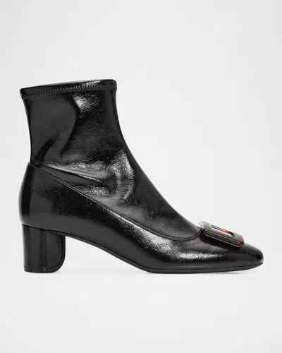 Roger Vivier 45mm Roundy Turtle Buckle Patent Leather Ankle Boots In Multi