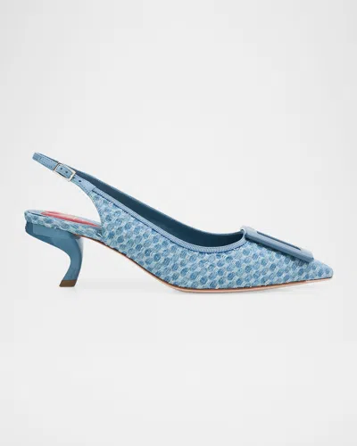 Roger Vivier 55mm Virgule Bordo Denim Slingback Pumps