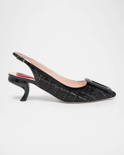 Roger Vivier 55mm Virgule Bordo Sequined Tweed Slingback Pumps In Black