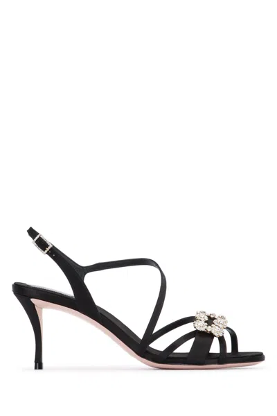 Roger Vivier Mini Flower Strass Heeled Sandals 65 In Black
