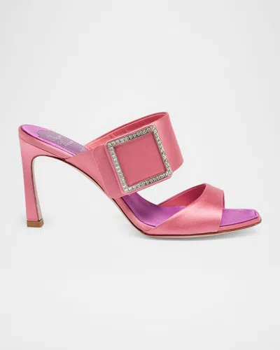 Roger Vivier Trompette 85 Crystal-embellished Satin Mules In Pink