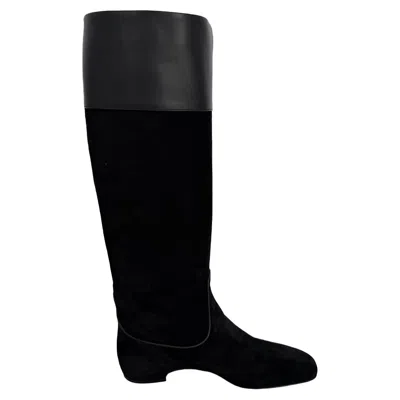 Pre-owned Roger Vivier Almond-toe Knee-high Boots In Black Suede
