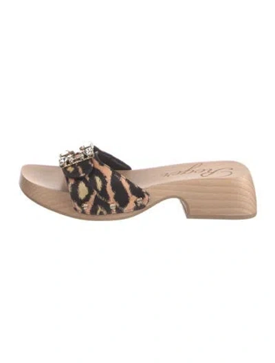 Pre-owned Roger Vivier Animal Print Crystal Embellishments Slides In Neutrals