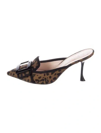 Pre-owned Roger Vivier Animal Print Mules In Black