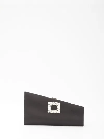 Roger Vivier Asymmetrical Strass Buckle Clutch In Black