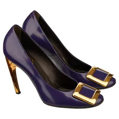 Pre-owned Roger Vivier Aubergine Patent Leather Heels With Gold Details - Size 36 It In Black