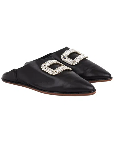 Roger Vivier Bab Viv Strass Buckle Suede Mule In Black