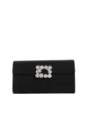 Roger Vivier Satin Efflorescence Envelope Clutch Bag In Black