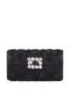 Roger Vivier Crystal Flower Buckle Envelope Clutch In Black
