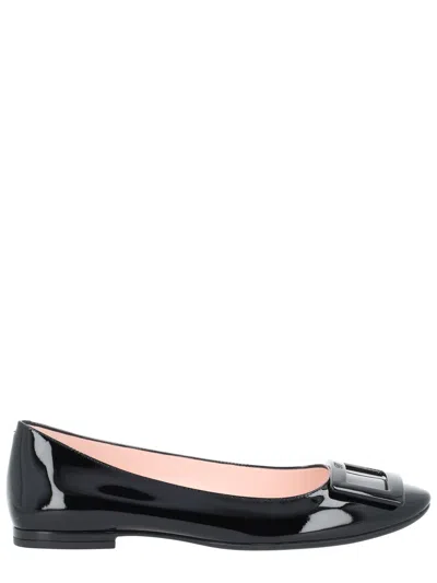 Roger Vivier Buckle-plaque Leather Ballet Flats With Pointed Toe In Black