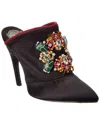 Roger Vivier Black Satin Crystals Embellished Mules In Black