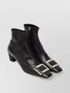 Roger Vivier Belle Vivier Leather Buckle Ankle Booties In Black