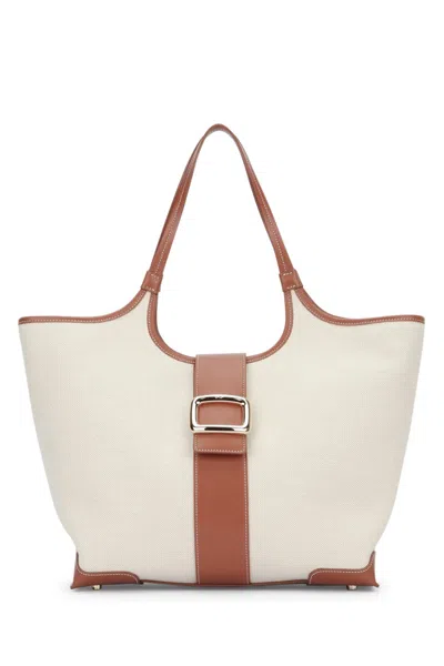 Roger Vivier Beige Choc Medium Tote In Sand
