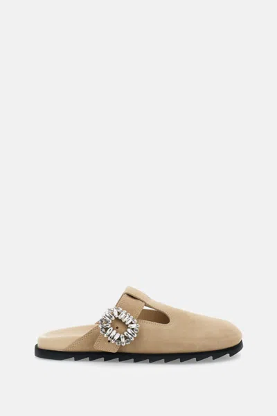 Roger Vivier Beige Round-toe Mules In Multi