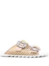 Roger Vivier Chic Raffia Slidy Flat With Rhinestone Buckle In Brown