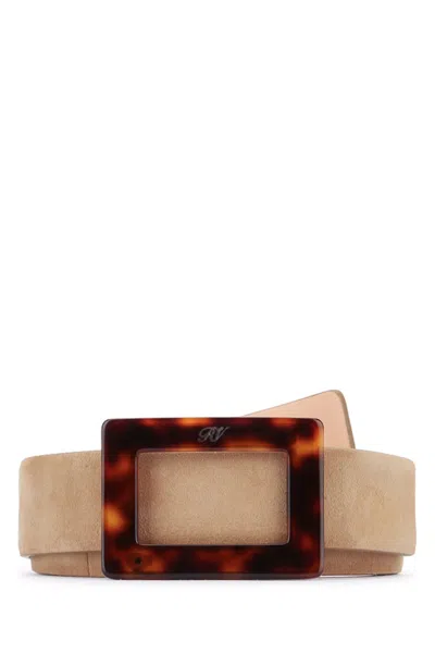 ROGER VIVIER BEIGE TEXTURED TURTLE BUCKLE BELT