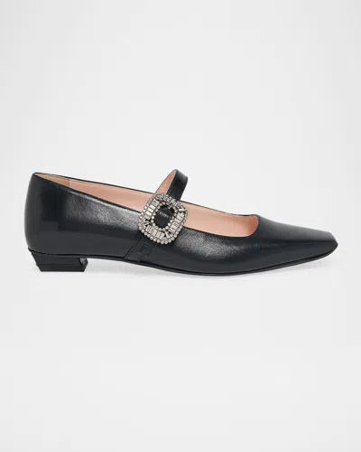 Roger Vivier Belle Mini Strass Babies Mary Jane Ballerina Flats In Black