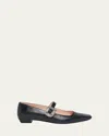 Roger Vivier Belle Mini Strass Babies Mary Jane Ballerina Flats In Black