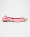 Roger Vivier Belle Pointed Ruched Leather Ballerina Flats In Sachet Pink