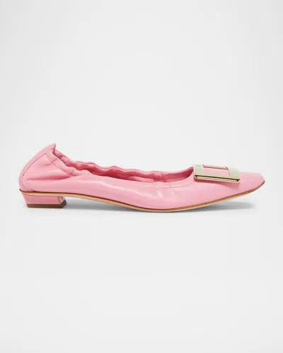 ROGER VIVIER BELLE POINTED RUCHED LEATHER BALLERINA FLATS