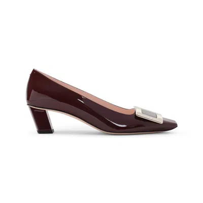 Roger Vivier Trompette 45 Metal Buckle Pumps In Patent Leather In Burgundy