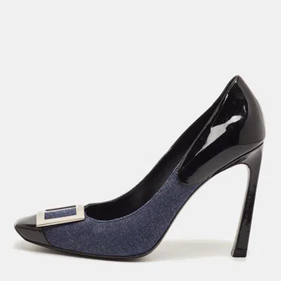Pre-owned Roger Vivier Belle Size 40 Blue/black Denim And Patent Leather Pumps