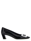Roger Vivier Black Calfskin Pumps With Buckle And Wide Heel In Black