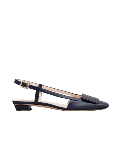 Roger Vivier Belle Viver Slingback Ballerinas In Leather In Blu