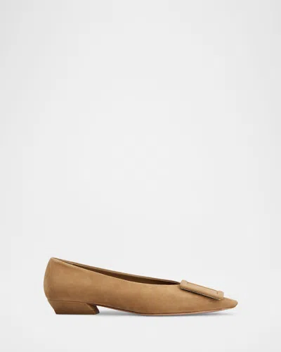 Roger Vivier Belle Vivier 25mm Suede Ballerina Flats In Brown