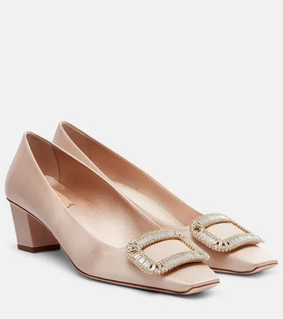 Roger Vivier Belle Vivier 45 Embellished Satin Pumps In Sand