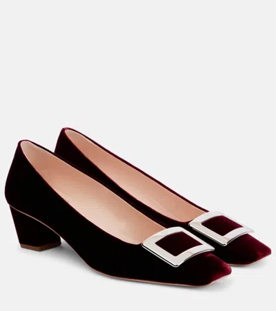Roger Vivier Belle Vivier 45 Faux Fur-trimmed Pumps In Burgundy