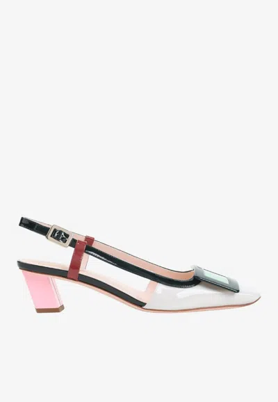 Roger Vivier 45mm Belle Vivier Patent Leather Lacquered Buckle Slingback Pumps In Multi
