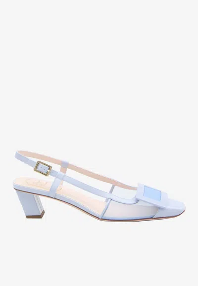 ROGER VIVIER BELLE VIVIER 45 LEATHER AND MESH SLINGBACK PUMPS