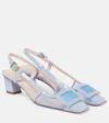 Roger Vivier Belle Vivier Buckled Patent-leather And Mesh Slingback Pumps In Blau