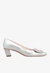 Roger Vivier Belle Vivier 45 Metallic Leather Pumps In Silver