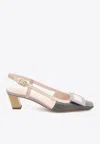 Roger Vivier Belle Vivier Covered Buckle Slingback Pumps In Patent Leather In Gray