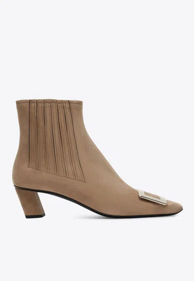 Roger Vivier Belle Vivier Buckle-detail Suede Ankle Boots In Neutral