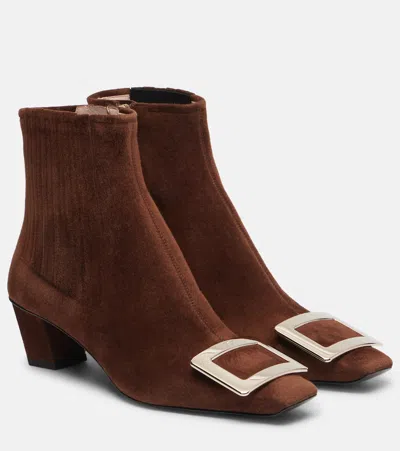 Roger Vivier Belle Vivier 45 Suede Ankle Boots In Brown