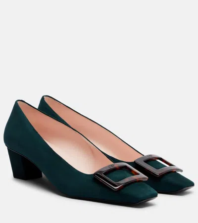 Roger Vivier Belle Vivier 45 Suede Pumps In Green