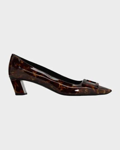 Roger Vivier Belle Vivier 45mm Tortoiseshell-print Patent Leather Pumps In Burgundy