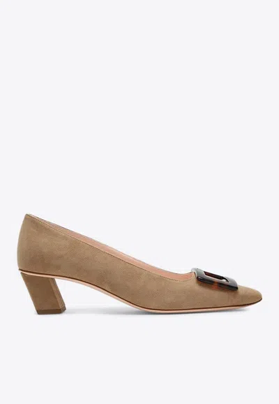Roger Vivier Belle Vivier 50 Suede Pumps In Brown