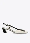 Roger Vivier Belle Vivier Covered Buckle Slingback Pumps In Patent Leather In Monochrome