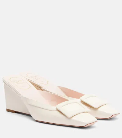 Roger Vivier Belle Vivier Wedge Mules In Patent Leather In White