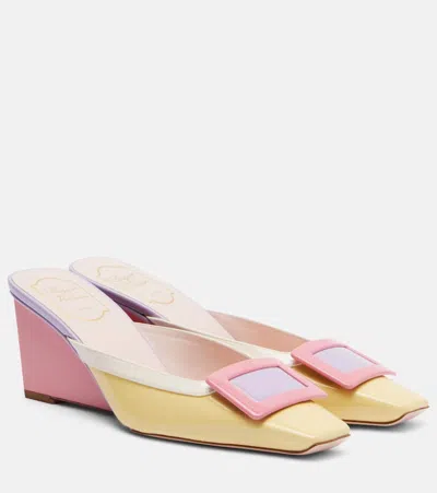 Roger Vivier Belle Vivier 60 Patent Leather Wedge Mules In Multi