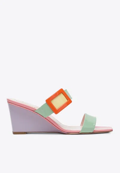Roger Vivier Belle Vivier 60 Patent Leather Wedge Sandals In Multi