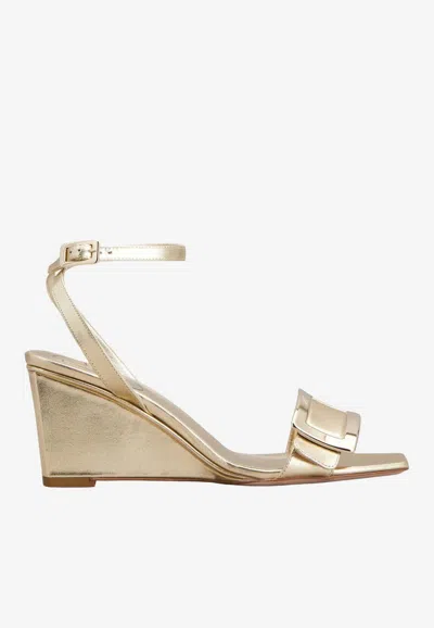 Roger Vivier Belle Vivier 60 Wedge Sandals In Metallic Nappa Leather In Gold