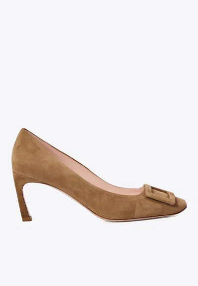 Roger Vivier Belle Vivier 70 Suede Pumps In Sand
