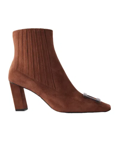 Roger Vivier Belle Vivier 75 Embellished Suede Ankle Boots In Brown