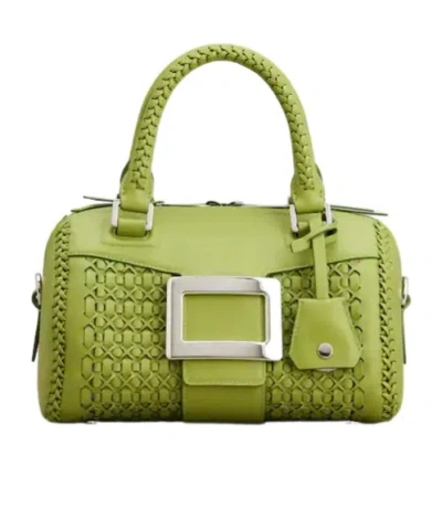 Roger Vivier Belle Vivier Bag In Braided Leather In Green